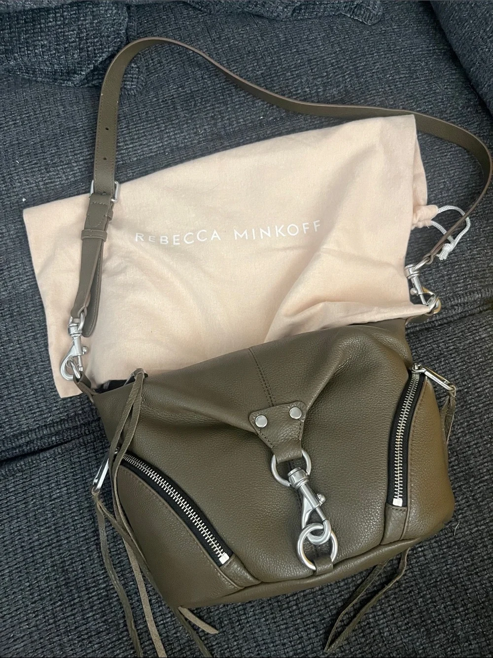 Rebecca Minkoff Olive Green Pebbled Leather Hobo with Silver Hardware